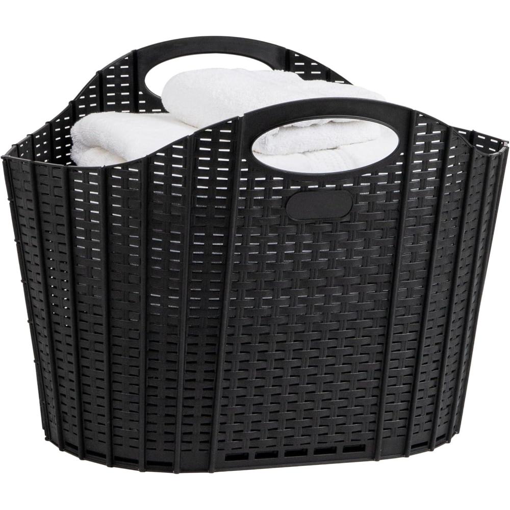 image:imageMind Reader 40L Collapsible Laundry Hamper Clothes Basket Premium Wicker Design Plastic 215L x 15W x 1525H Black