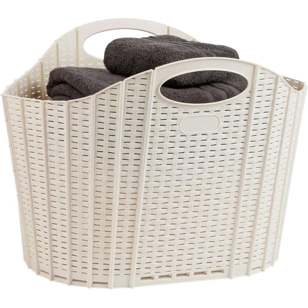 image:imageMind Reader 40L Collapsible Laundry Hamper Clothes Basket Premium Wicker Design Plastic 215L x 15W x 1525H Ivory