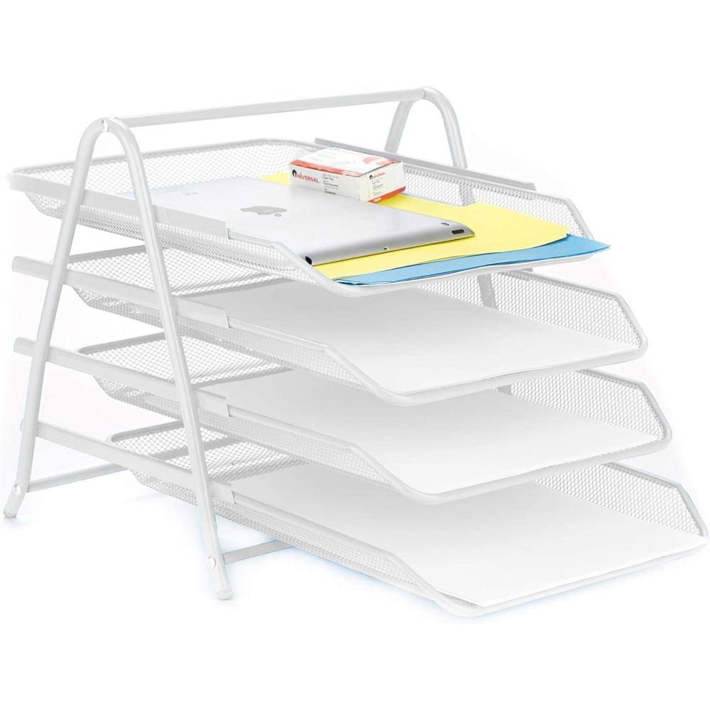 image:imageMind Reader 4Tier Paper Tray Desktop Organizer File Storage Workspace Office Metal Mesh 1175 L x 1375 W x 125 H PinkWhite