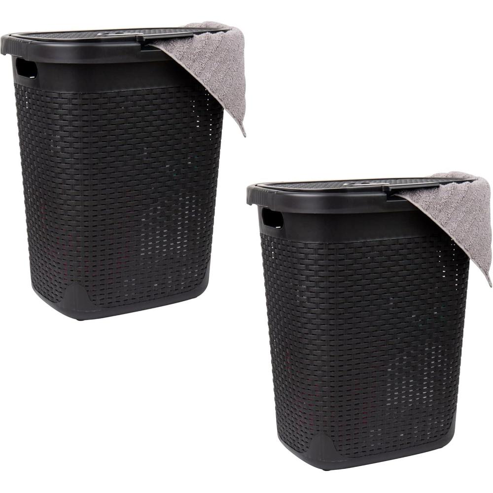image:imageMind Reader 50L Slim Laundry Hamper Clothes Basket Lid Wicker Design Plastic 1765L x 1375W x 21H BlueBlack