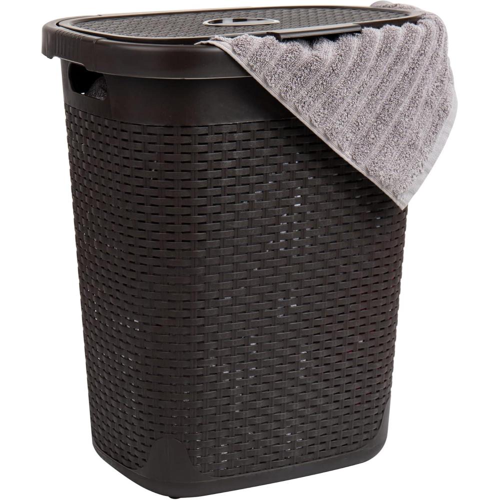 image:imageMind Reader 50L Slim Laundry Hamper Clothes Basket Lid Wicker Design Plastic 1765L x 1375W x 21H BlueBrown