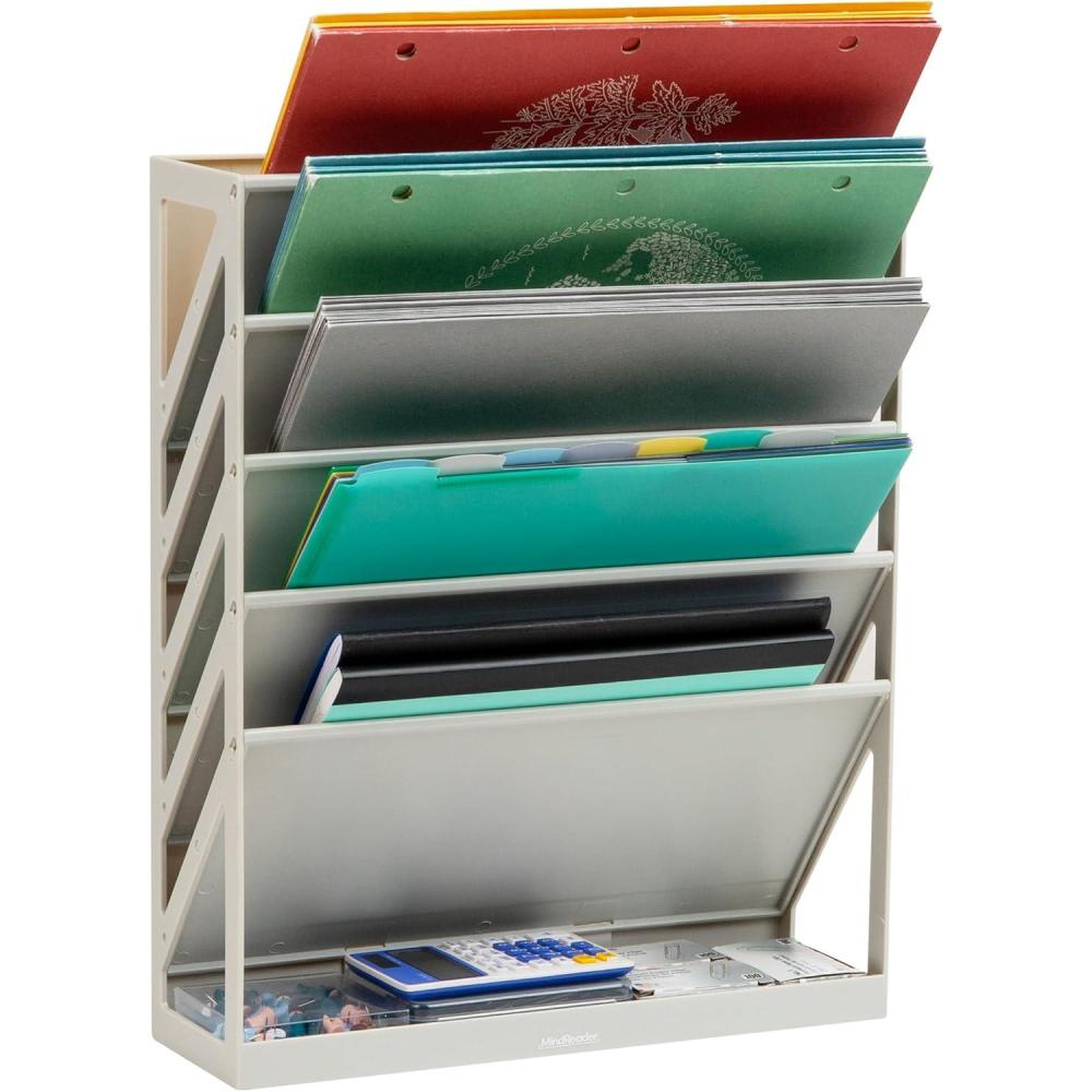 image:imageMind Reader 5Tier Vertical File Storage Desktop Organizer Wall Mount Office Plastic 13L x 425W x 16H BlackBeige
