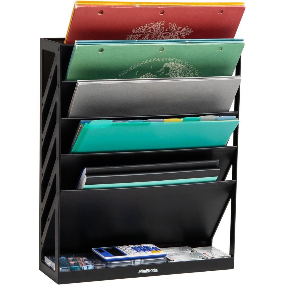 image:imageMind Reader 5Tier Vertical File Storage Desktop Organizer Wall Mount Office Plastic 13L x 425W x 16H BlackBlack