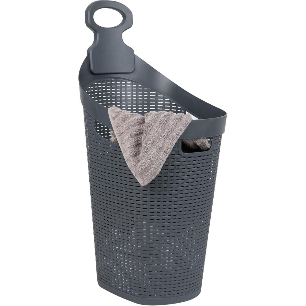 image:imageMind Reader 60L Rolling Laundry Hamper Clothes Basket Wheels Wicker Design Plastic 195L x 1475W x 35H Gray