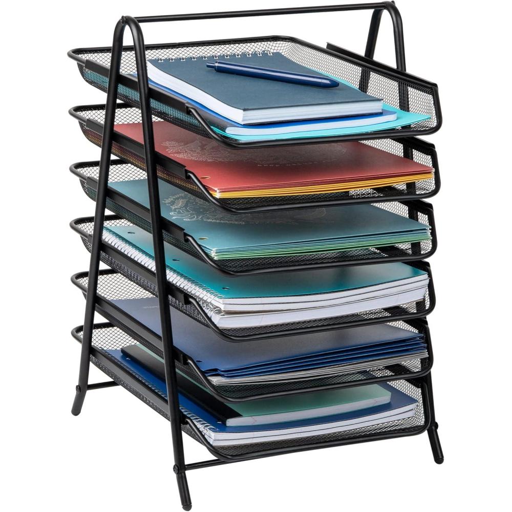 image:imageMind Reader 7Tier Paper Tray Desktop Organizer File Storage Office Metal Mesh 1175 L x 1375 W x 18 H Black6 Tier