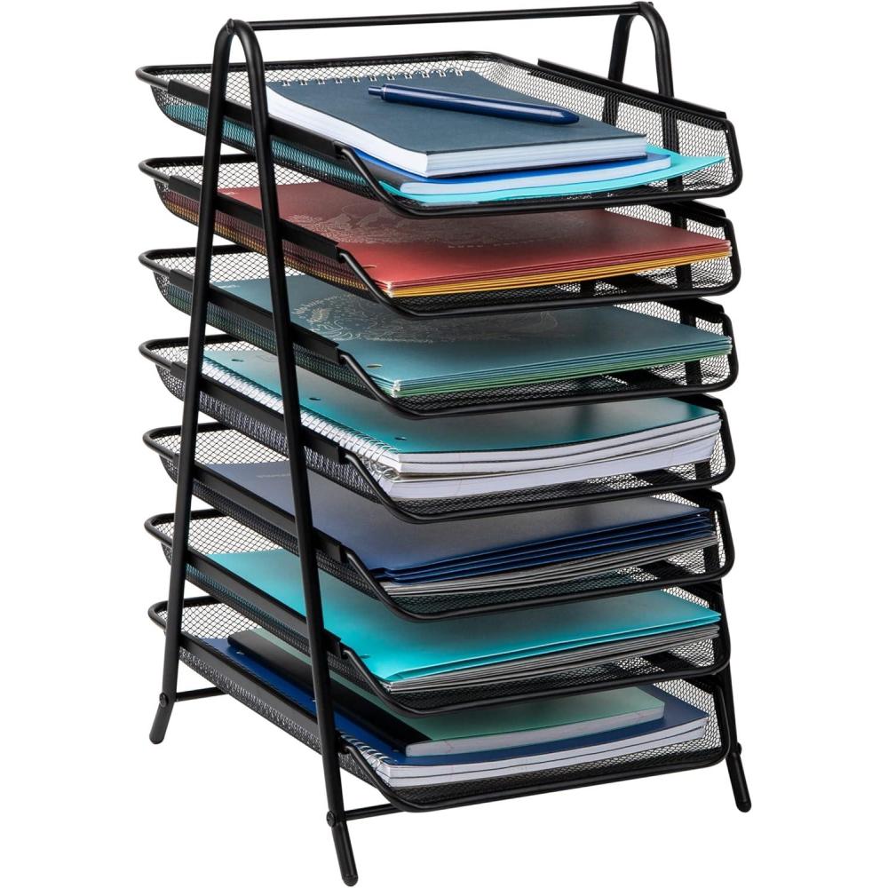 image:imageMind Reader 7Tier Paper Tray Desktop Organizer File Storage Office Metal Mesh 1175 L x 1375 W x 18 H Black7 Tier