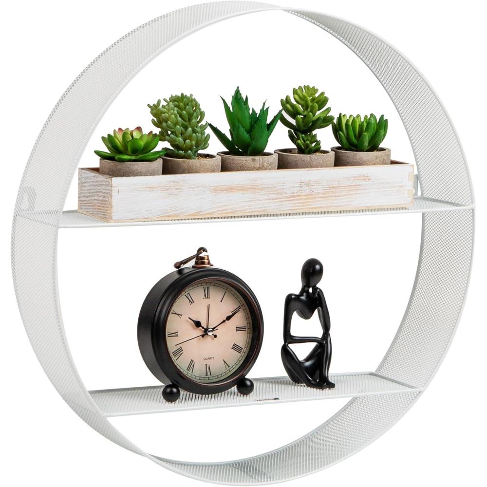 image:imageMind Reader Circular Floating Shelves Wall Decor Accent Shelf Office Bathroom Metal Mesh 18 L x 4 W x 18 H BlackWhite