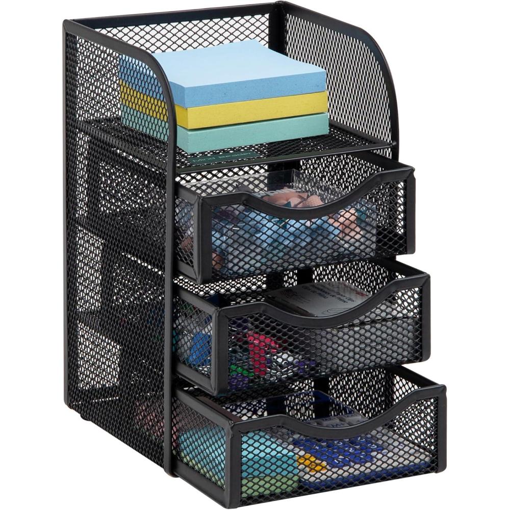 image:imageMind Reader Desktop Accessory Storage Paper Binder Clip Basket Workspace Office Metal Mesh 475L x 5W x 8H SilverBlack