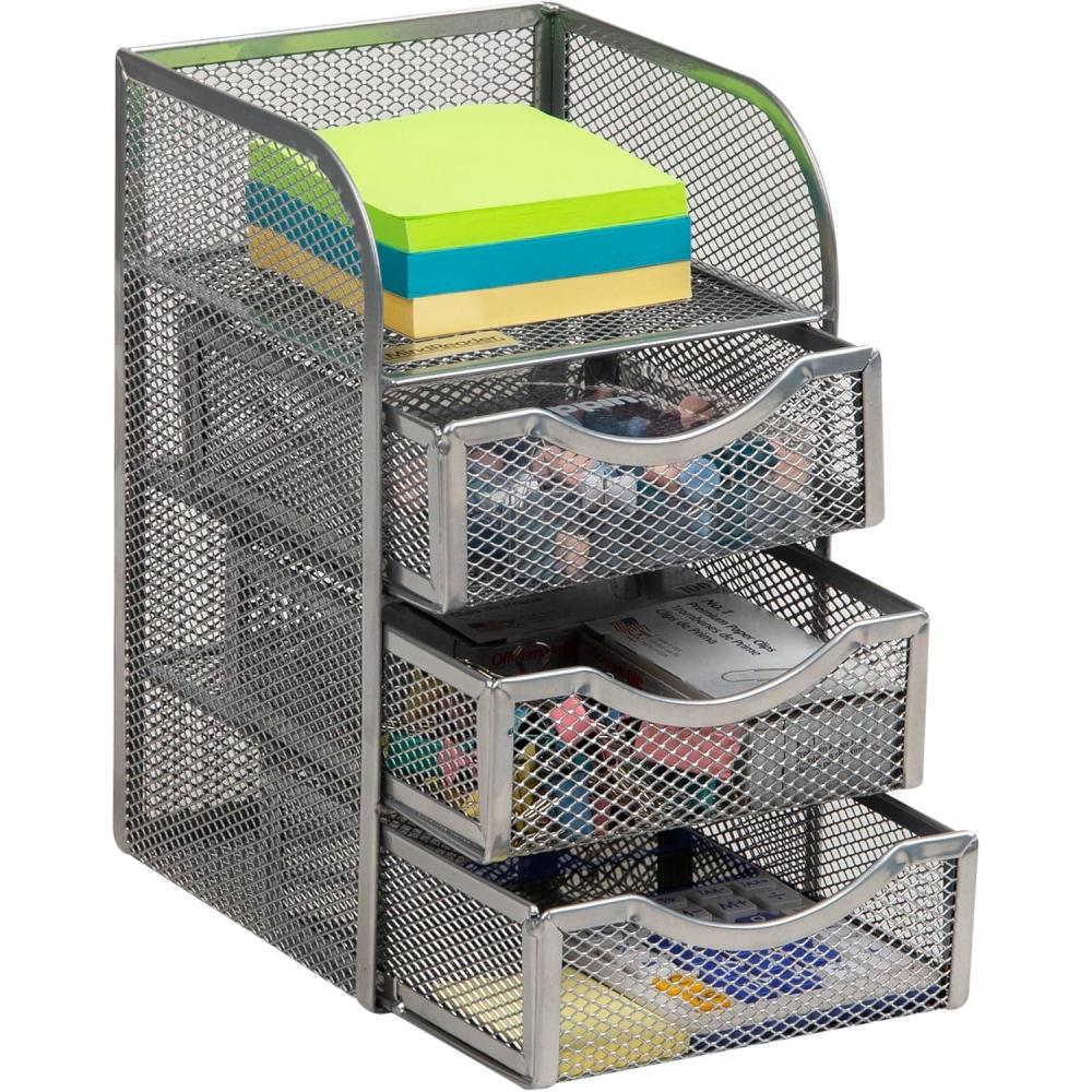 image:imageMind Reader Desktop Accessory Storage Paper Binder Clip Basket Workspace Office Metal Mesh 475L x 5W x 8H SilverSilver