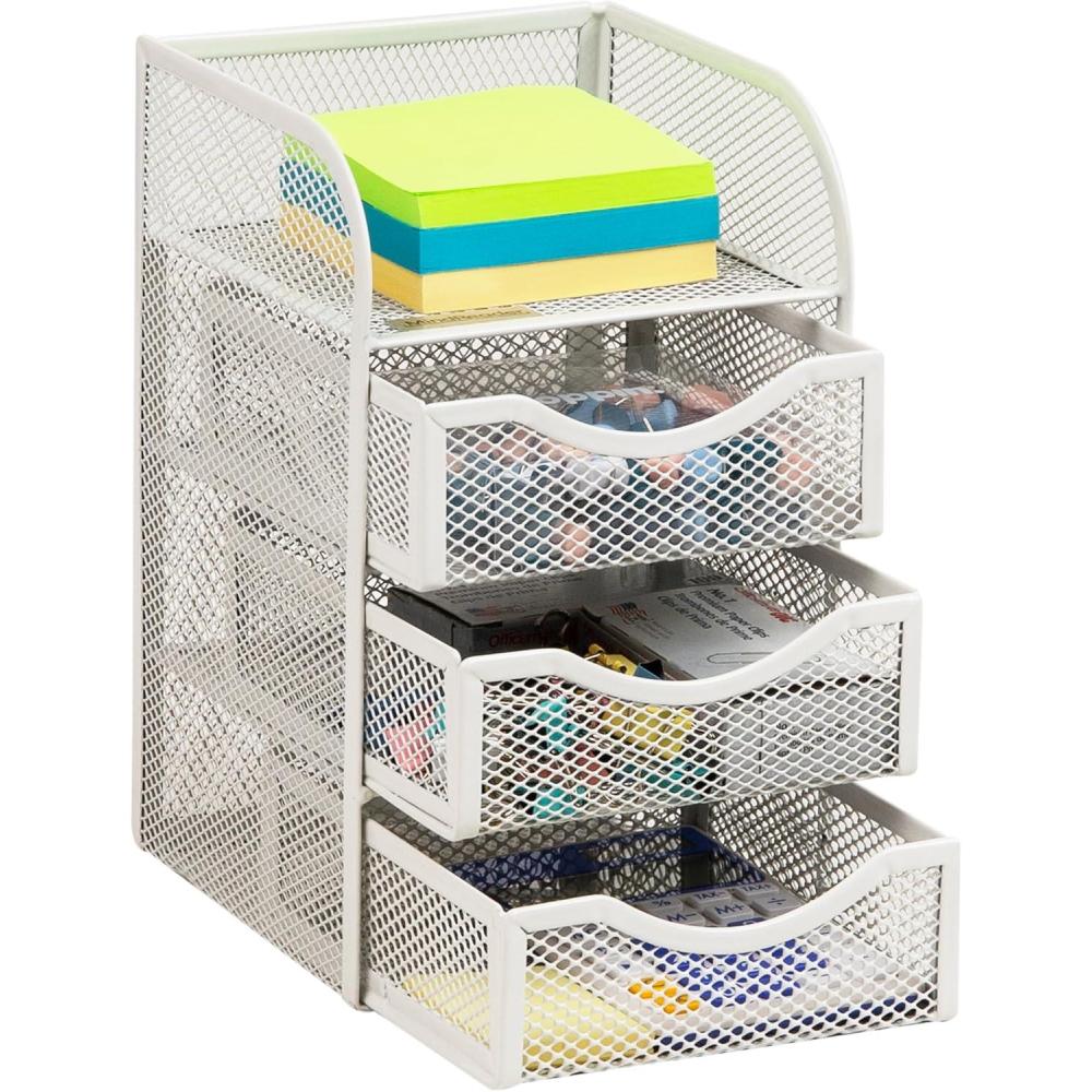 image:imageMind Reader Desktop Accessory Storage Paper Binder Clip Basket Workspace Office Metal Mesh 475L x 5W x 8H SilverWhite