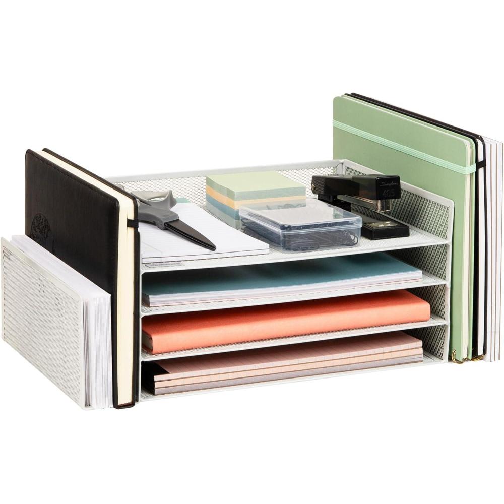 image:imageMind Reader Desktop Organizer File Storage Paper Tray Workspace Office Metal Mesh 1675L x 915W x 6H WhiteWhite