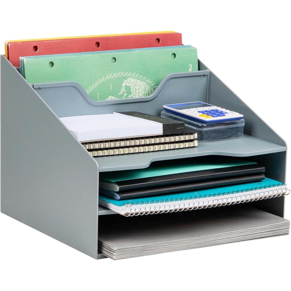 image:imageMind Reader Desktop Organizer Vertical File Holder Paper Trays Office Plastic BeigeGray