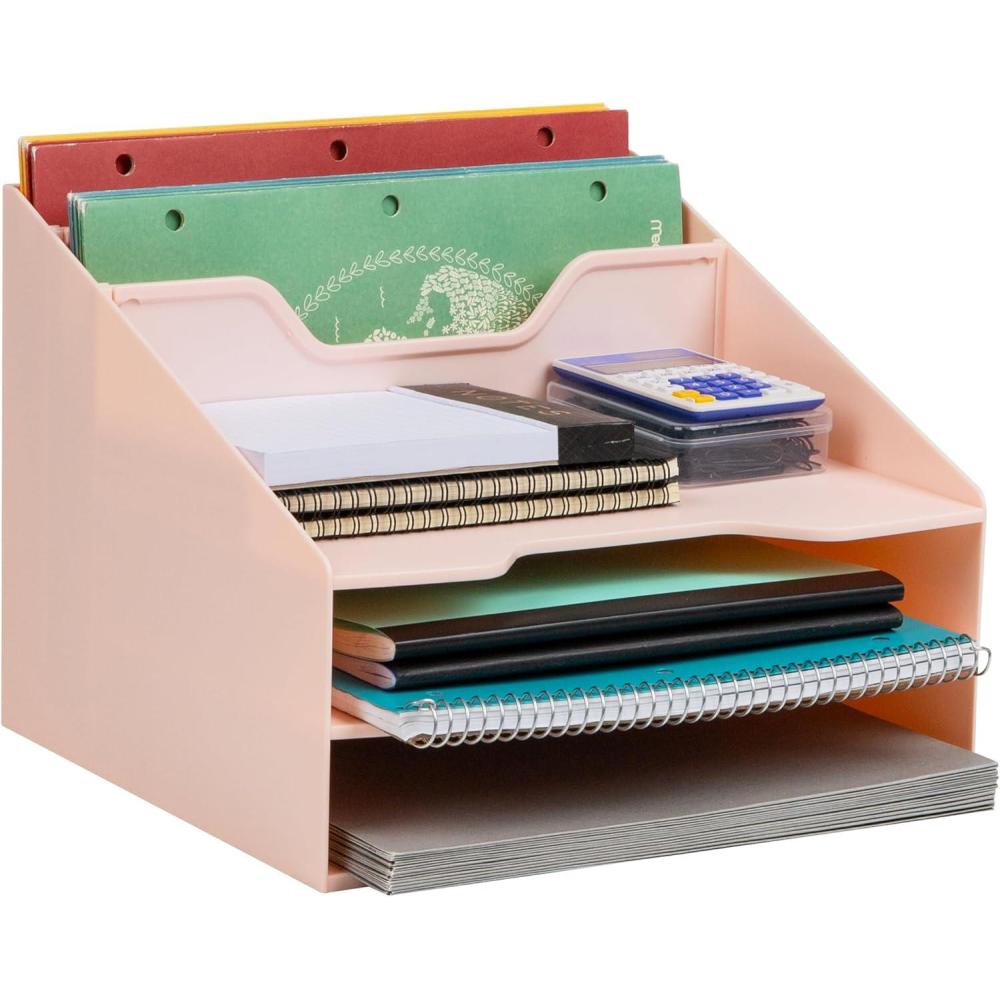 image:imageMind Reader Desktop Organizer Vertical File Holder Paper Trays Office Plastic BeigePink