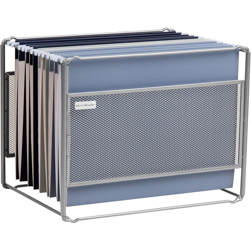 image:imageMind Reader Hanging File Folder Organizer Desktop Organizer Storage Office Metal Mesh 13L x 975W x 1025H SilverSilver