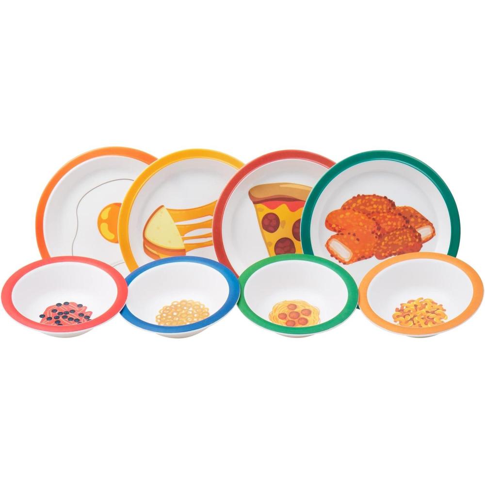 image:imageMind Reader Kids Plate and Bowl Set Toddler Plates Cereal and Soup Bowl Melamine 825L x 825W 1H 8 pcs Multicolor
