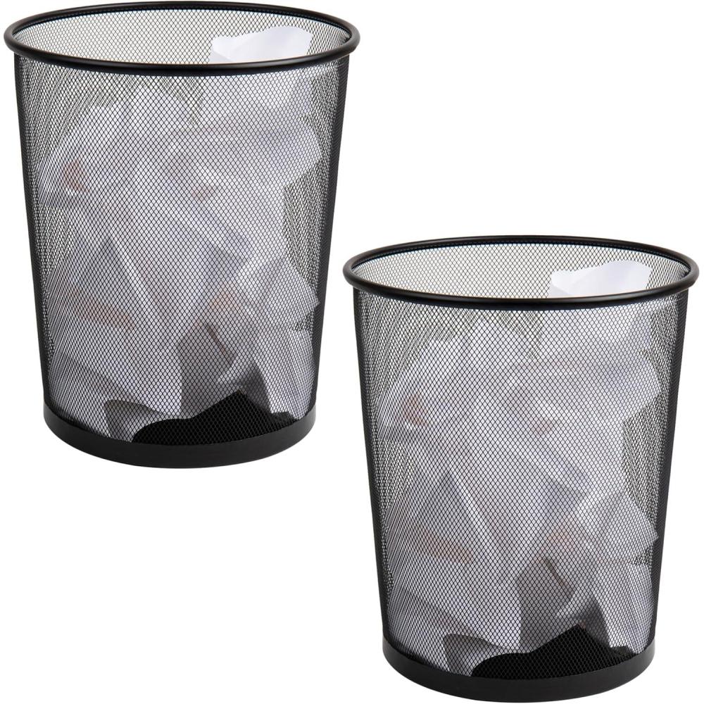 image:imageMind Reader Mesh Trash Can 1665L 44 gal Waste Paper Basket Round Office Metal Mesh Set of 2 SilverBlack