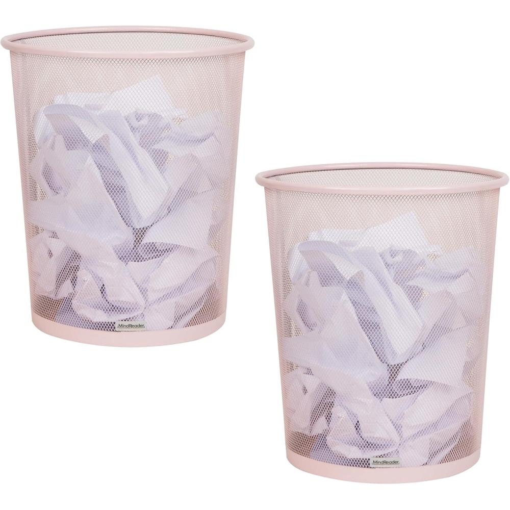 image:imageMind Reader Mesh Trash Can 1665L 44 gal Waste Paper Basket Round Office Metal Mesh Set of 2 SilverPink