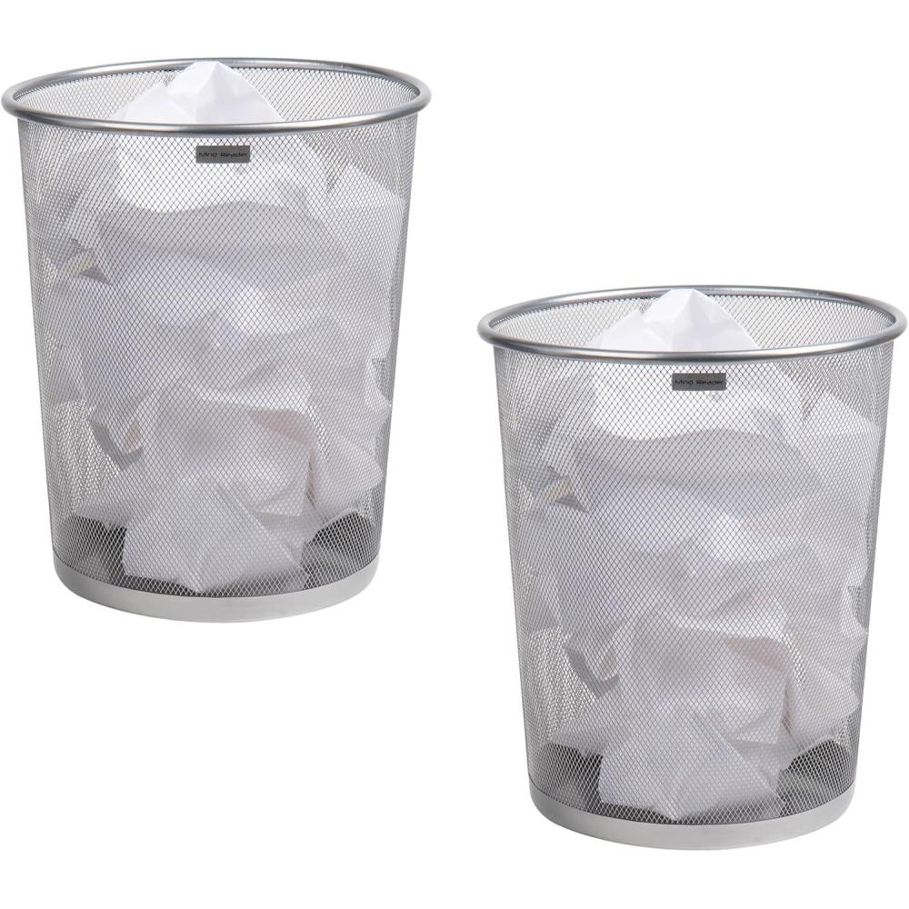image:imageMind Reader Mesh Trash Can 1665L 44 gal Waste Paper Basket Round Office Metal Mesh Set of 2 SilverSilver