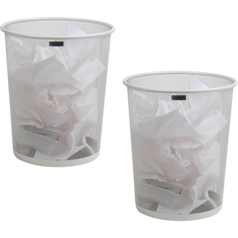 image:imageMind Reader Mesh Trash Can 1665L 44 gal Waste Paper Basket Round Office Metal Mesh Set of 2 SilverWhite
