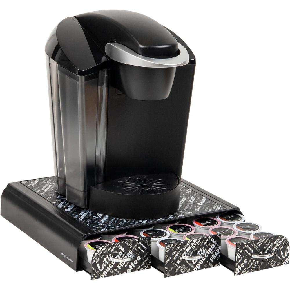 image:imageMind Reader Single Serve Coffee Pod Organizer with 3 Drawers 36 Pod Capacity Countertop 135L x 1225W x 25H SilverBlack Print