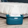 Mind Reader 40L Laundry Basket, Clothes Hamper, Wicker Design, Plastic, 23″L x 14.5″W x 11″H, Blue
