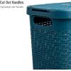 Mind Reader 40L Slim Laundry Hamper, Clothes Basket, Lid, Wicker Design, Plastic, 18″L x 10.4″W x 23.5″H, Blue