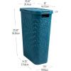 Mind Reader 40L Slim Laundry Hamper, Clothes Basket, Lid, Wicker Design, Plastic, 18″L x 10.4″W x 23.5″H, Blue