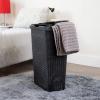 Mind Reader 40L Slim Laundry Hamper, Clothes Basket, Lid, Wicker Design, Plastic, 18″L x 10.4″W x 23.5″H, Set of 6, Black