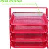 Mind Reader 4-Tier Paper Tray, Desktop Organizer, File Storage, Workspace, Office, Metal Mesh, 11.75″ L x 13.75″ W x 12.5″ H, Pink(Red)