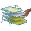Mind Reader 4-Tier Paper Tray, Desktop Organizer, File Storage, Workspace, Office, Metal Mesh, 11.75″ L x 13.75″ W x 12.5″ H, Pink(Turquoise)