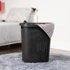 Mind Reader 50L Slim Laundry Hamper, Clothes Basket, Lid, Wicker Design, Plastic, 17.65″L x 13.75″W x 21″H, Blue(Black)