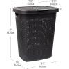 Mind Reader 50L Slim Laundry Hamper, Clothes Basket, Lid, Wicker Design, Plastic, 17.65″L x 13.75″W x 21″H, Blue(Black)