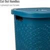 Mind Reader 50L Slim Laundry Hamper, Clothes Basket, Lid, Wicker Design, Plastic, 17.65″L x 13.75″W x 21″H, Blue(Blue)