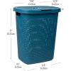 Mind Reader 50L Slim Laundry Hamper, Clothes Basket, Lid, Wicker Design, Plastic, 17.65″L x 13.75″W x 21″H, Blue(Blue)