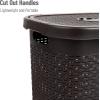 Mind Reader 50L Slim Laundry Hamper, Clothes Basket, Lid, Wicker Design, Plastic, 17.65″L x 13.75″W x 21″H, Blue(Brown)