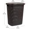 Mind Reader 50L Slim Laundry Hamper, Clothes Basket, Lid, Wicker Design, Plastic, 17.65″L x 13.75″W x 21″H, Blue(Brown)