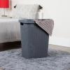 Mind Reader 50L Slim Laundry Hamper, Clothes Basket, Lid, Wicker Design, Plastic, 17.65″L x 13.75″W x 21″H, Blue(Gray)