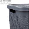 Mind Reader 50L Slim Laundry Hamper, Clothes Basket, Lid, Wicker Design, Plastic, 17.65″L x 13.75″W x 21″H, Blue(Gray)