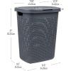 Mind Reader 50L Slim Laundry Hamper, Clothes Basket, Lid, Wicker Design, Plastic, 17.65″L x 13.75″W x 21″H, Blue(Gray)