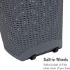 Mind Reader 60L Rolling Laundry Hamper, Clothes Basket, Wheels, Wicker Design, Plastic, 19.5″L x 14.75″W x 35″H, Gray