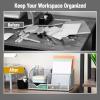 Mind Reader 7-Compartment Desktop Organizer, File & Accessory Storage, Metal Mesh Office Organizer for Desk, Workspace, Mail, Pink(Silver)