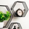 Mind Reader Hexagon Floating Shelves, Wall Decor, Honeycomb Accent Shelf, Office, Metal Mesh, 14″ L x 4″ W x 12″ H, Set of 3, Black(Black)