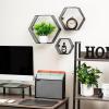 Mind Reader Hexagon Floating Shelves, Wall Decor, Honeycomb Accent Shelf, Office, Metal Mesh, 14″ L x 4″ W x 12″ H, Set of 3, Black(Black)
