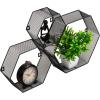 Mind Reader Hexagon Floating Shelves, Wall Decor, Honeycomb Accent Shelf, Office, Metal Mesh, 14″ L x 4″ W x 12″ H, Set of 3, Black(Black)
