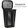 Mind Reader Slim Tapered Laundry Hampers with Lid, Clothes Basket with Swiss Cross Cut-Outs, Lightweight & Ventilated, Plastic, Set of 2, Black