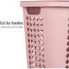Mind Reader Slim Tapered Laundry Hampers with Lid, Clothes Basket with Swiss Cross Cut-Outs, Lightweight & Ventilated, Plastic, Set of 2, Pink