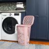 Mind Reader Slim Tapered Laundry Hampers with Lid, Clothes Basket with Swiss Cross Cut-Outs, Lightweight & Ventilated, Plastic, Set of 2, Pink