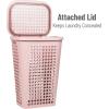 Mind Reader Slim Tapered Laundry Hampers with Lid, Clothes Basket with Swiss Cross Cut-Outs, Lightweight & Ventilated, Plastic, Set of 2, Pink