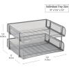 Mind Reader Stackable Paper Tray, Desktop Organizer, File Storage, Office, Metal Mesh, 13.5″ L x 10″ W x 7.25″ H, 2 Pcs., White(Silver)