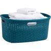 Mind Reader 40L Laundry Basket, Clothes Hamper, Wicker Design, Plastic, 23″L x 14.5″W x 11″H, Blue